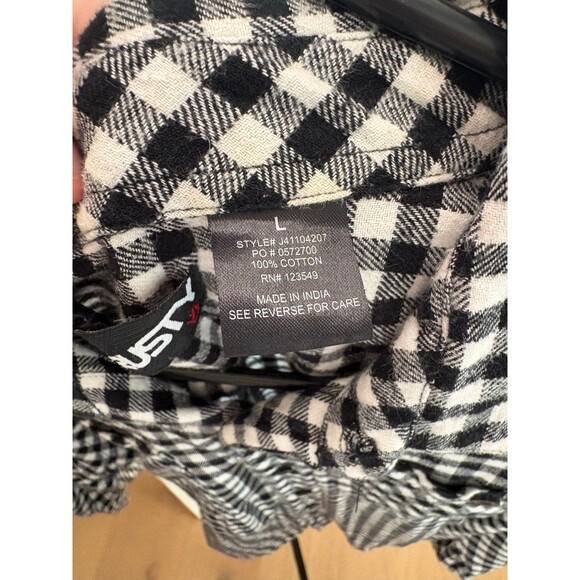 Rusty Y2K men's dress shirt black white plaid long sleeve size Large L - Picture 4 of 4